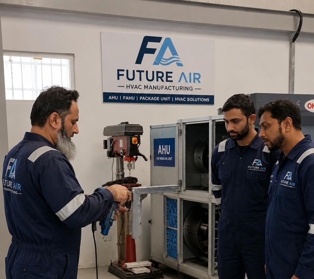 Future Air technicians assembling an AHU unit