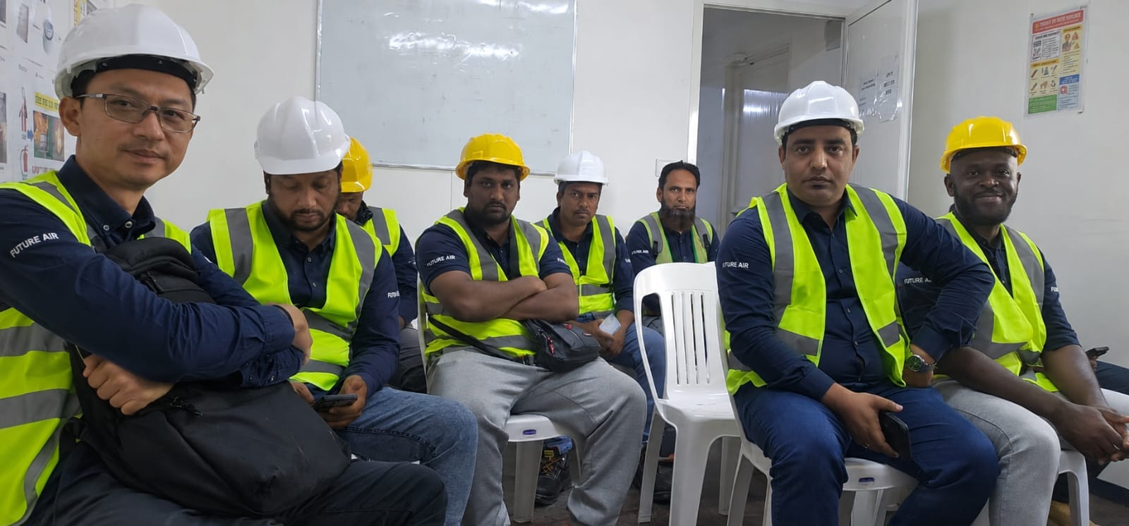 Future Air team briefing in safety gear